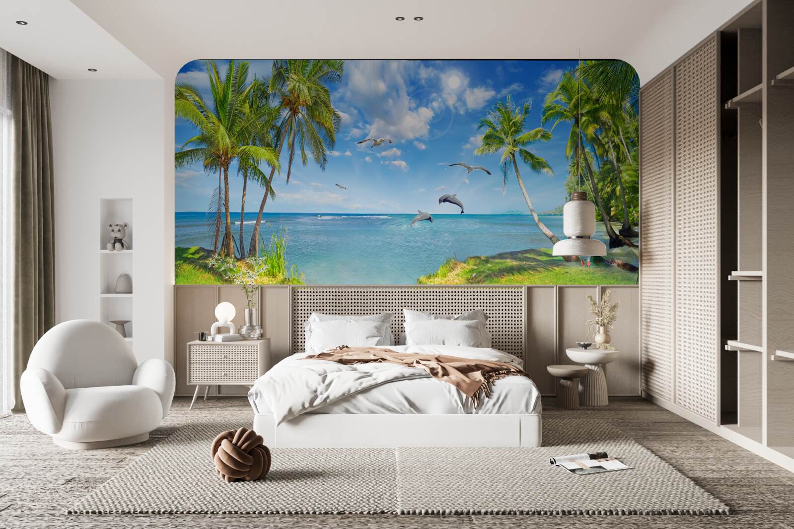 Фотошпалери дельфіни на морському пейзажі