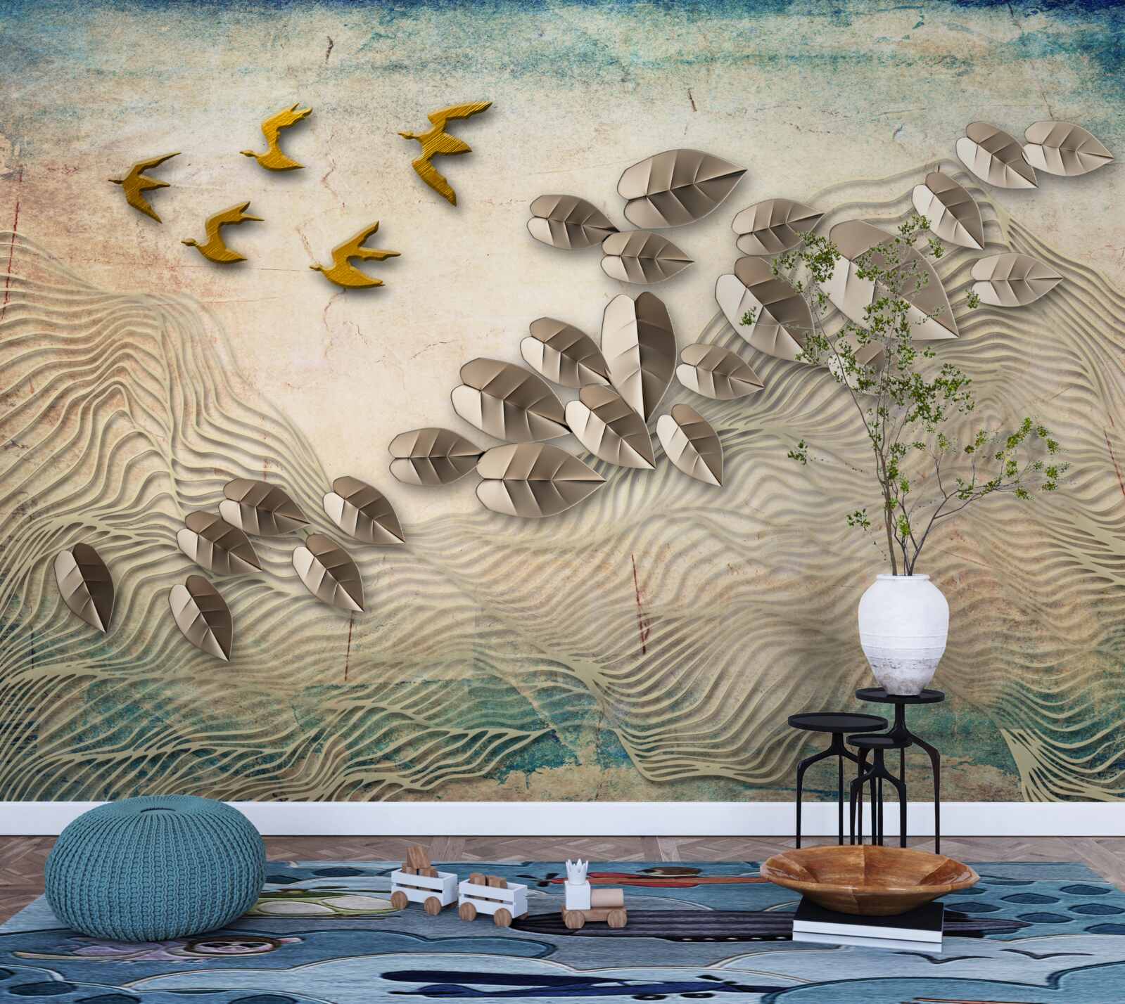 Фотошпалери пернаті створіння та їхній пух під поривами вітру