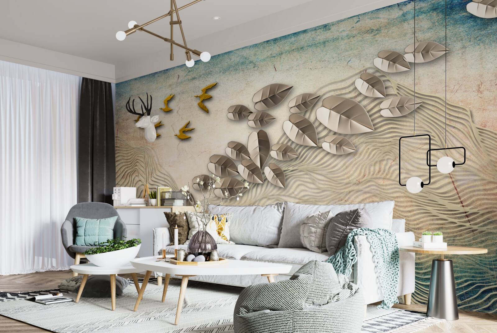 Фотошпалери пернаті створіння та їхній пух під поривами вітру