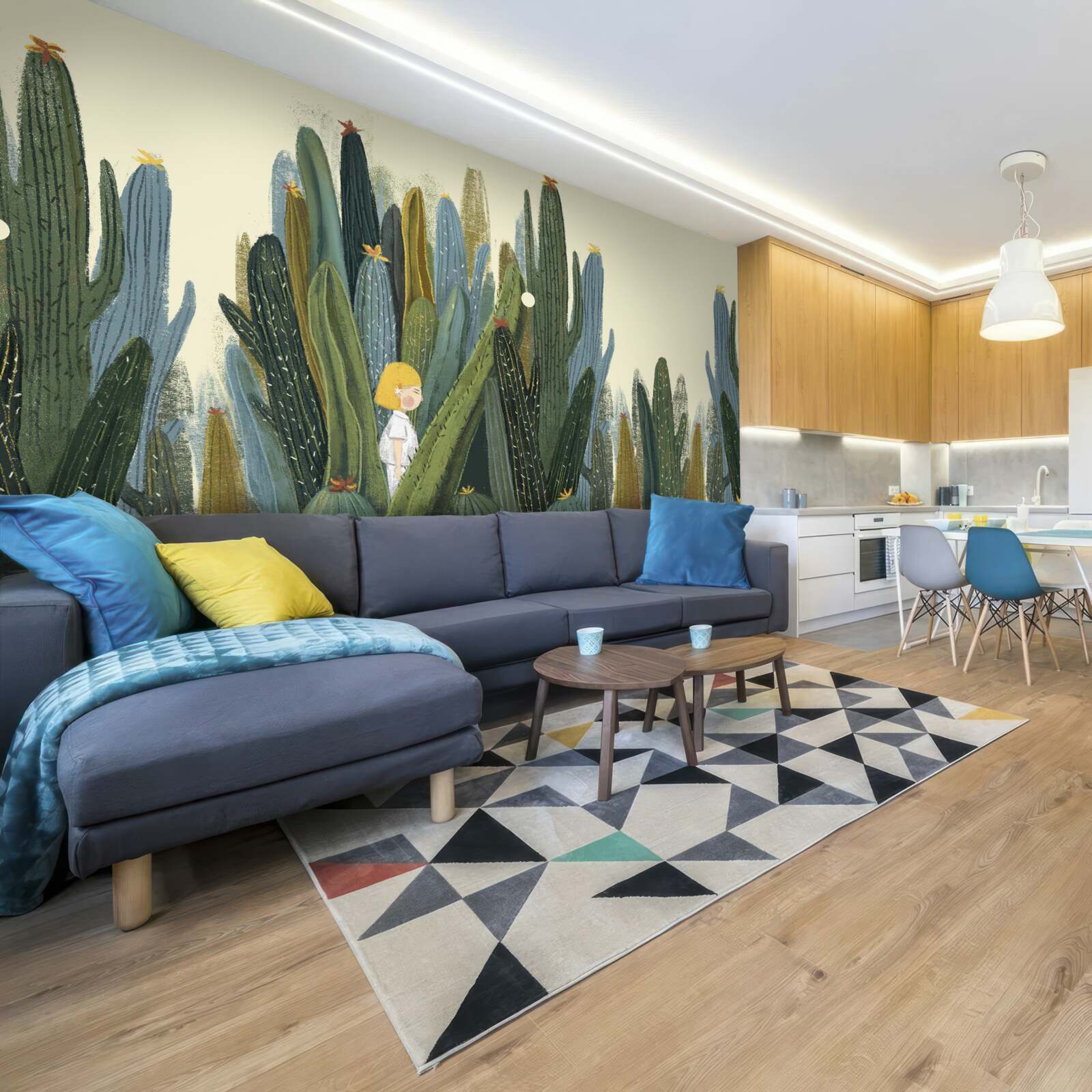 Фотошпалери дівчина з рудим волоссям серед кактусів