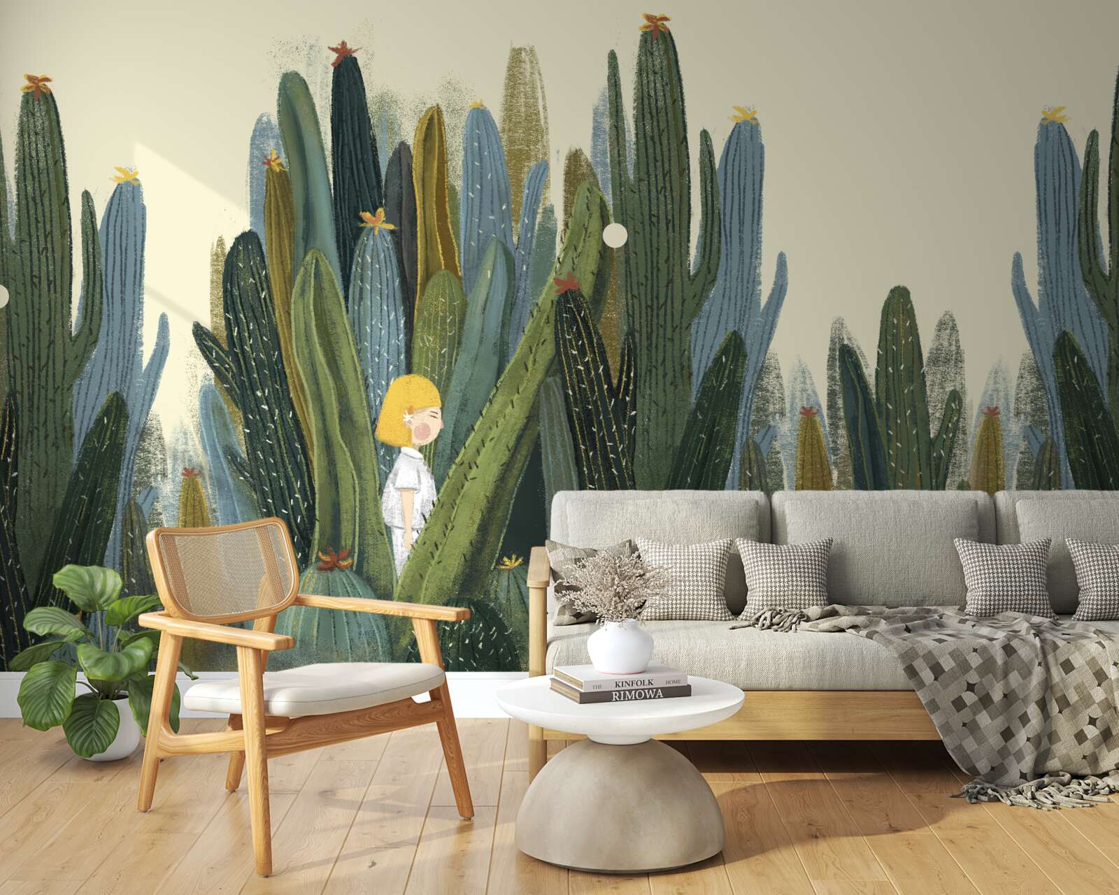 Фотошпалери дівчина з рудим волоссям серед кактусів