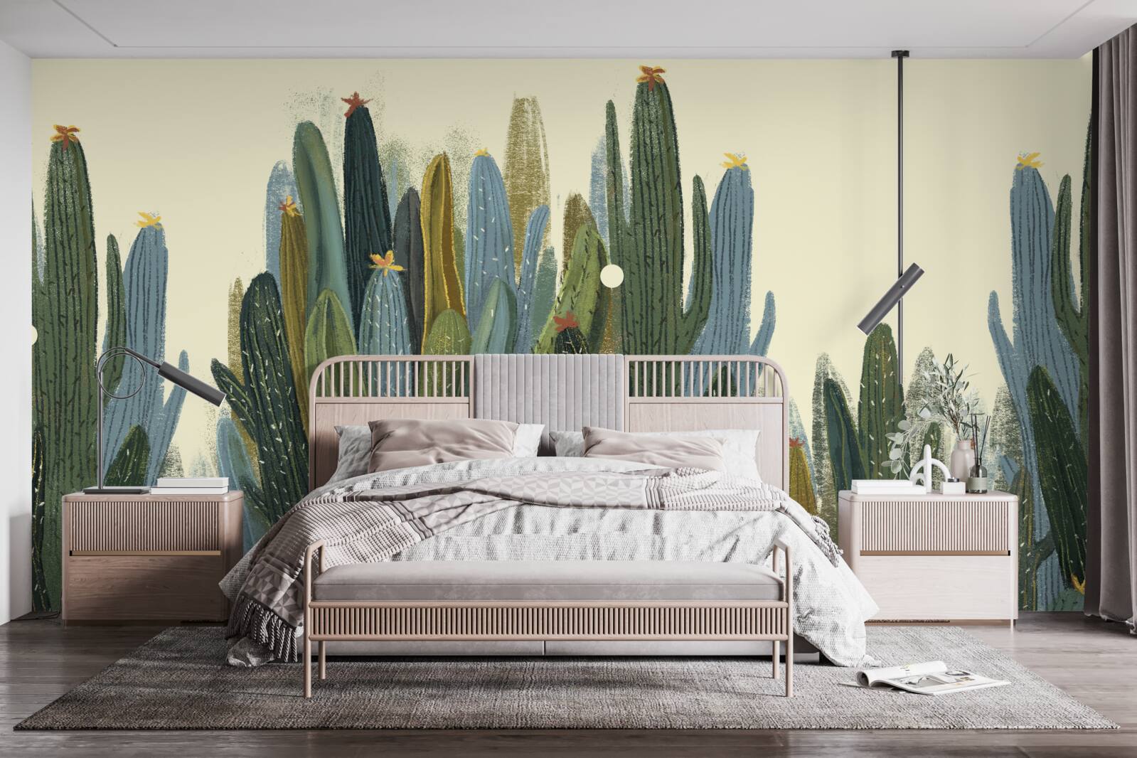 Фотошпалери дівчина з рудим волоссям серед кактусів