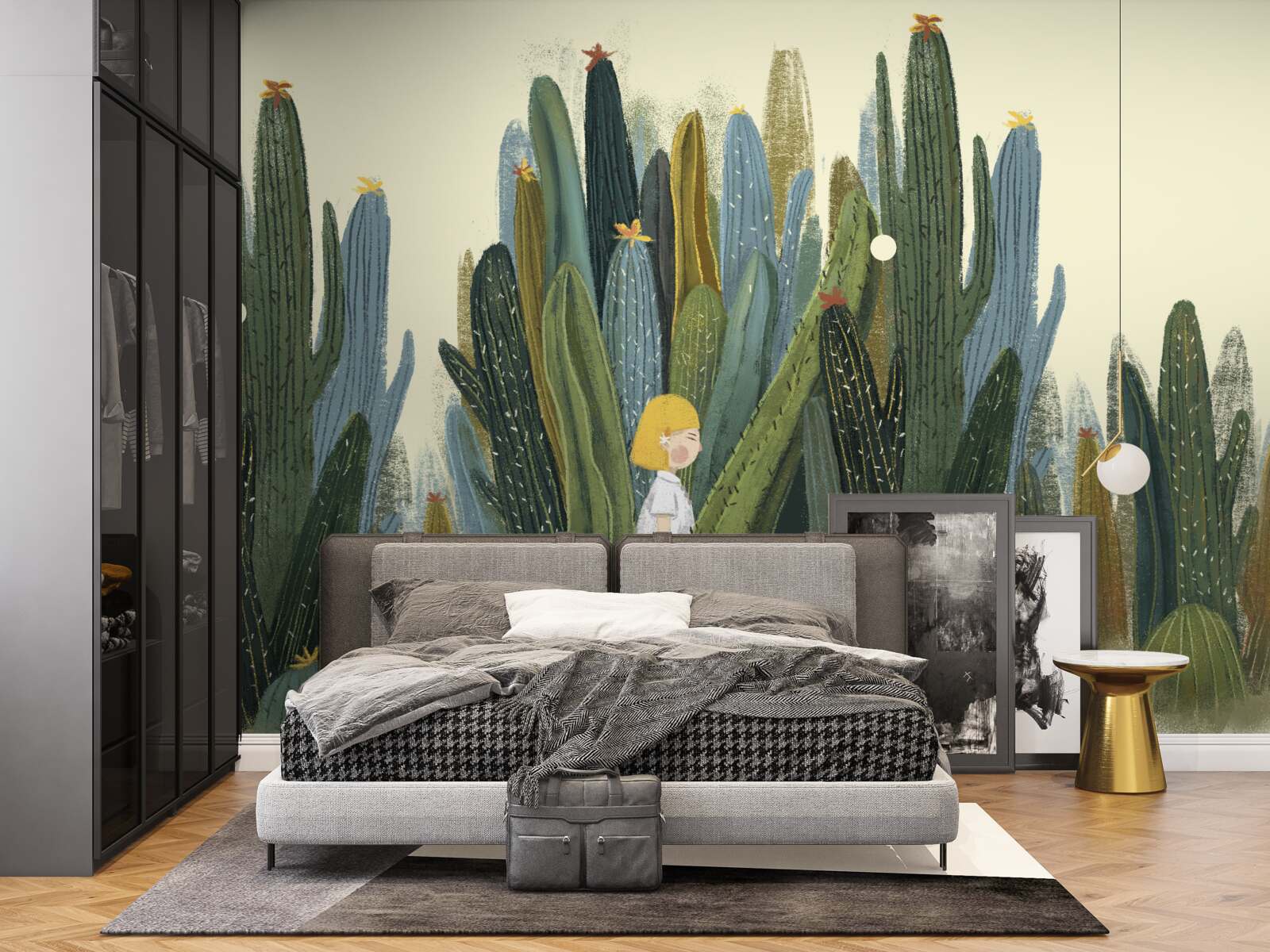 Фотошпалери дівчина з рудим волоссям серед кактусів