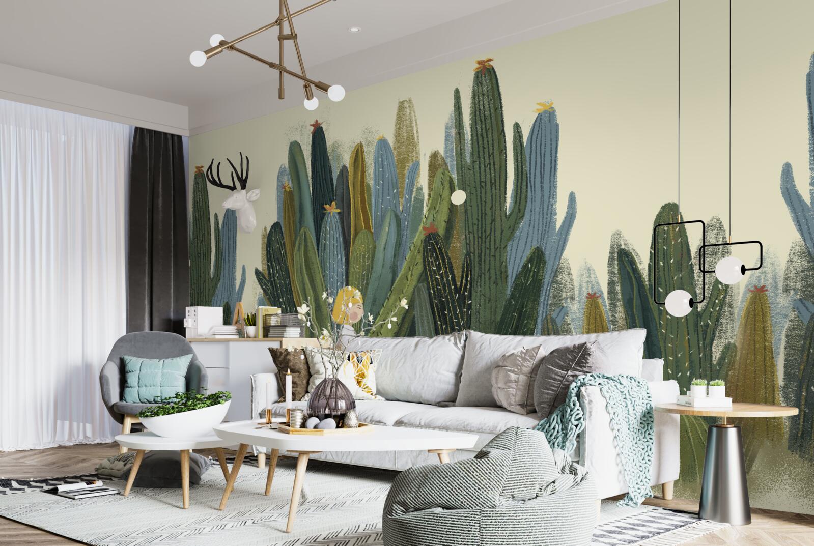 Фотошпалери дівчина з рудим волоссям серед кактусів