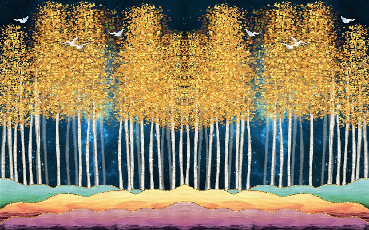 Фотошпалери ошатні берези, готові до нічного сну