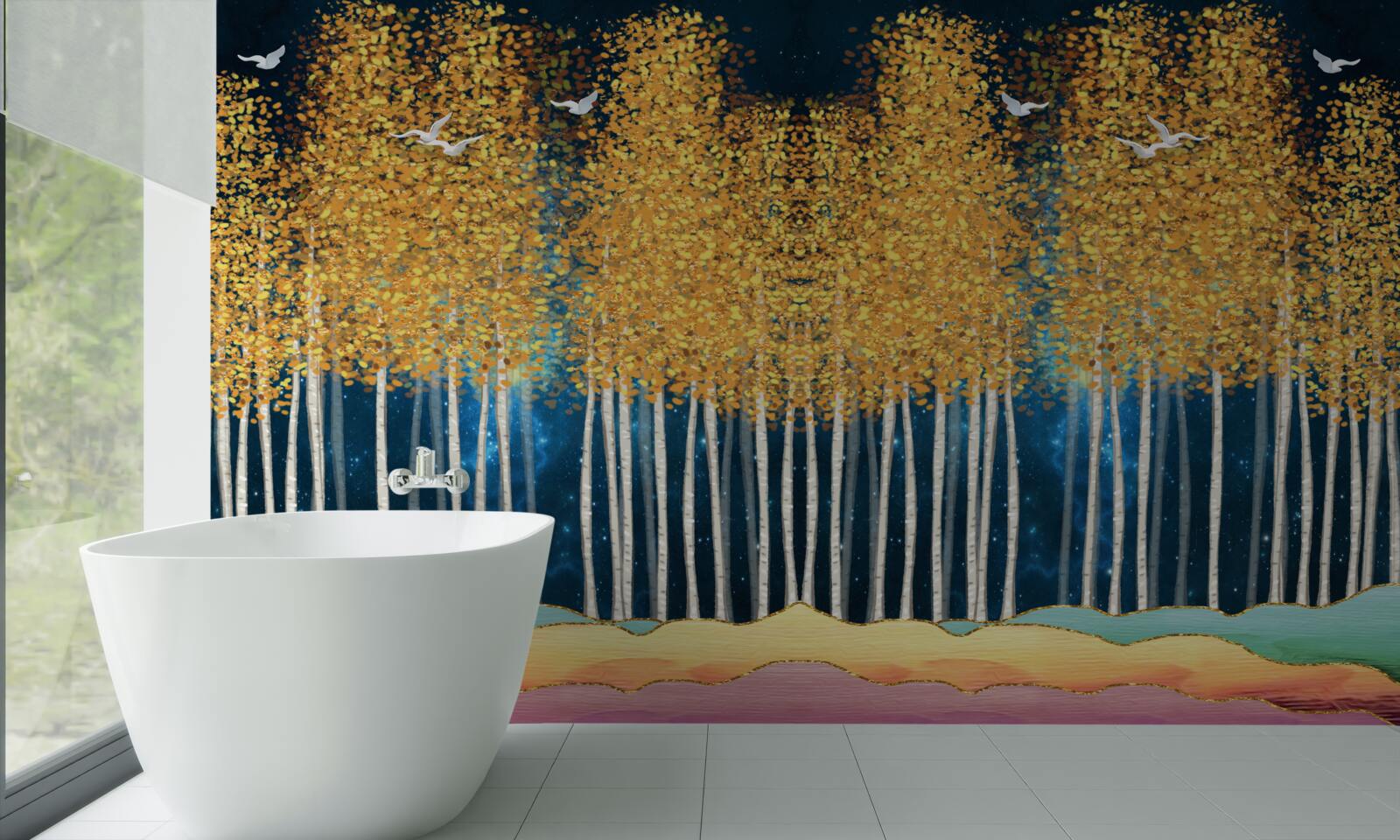 Фотошпалери ошатні берези, готові до нічного сну