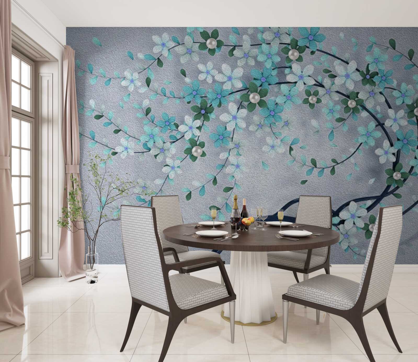 Фотошпалери дерево, що гнеться під вагою крихітних квітів