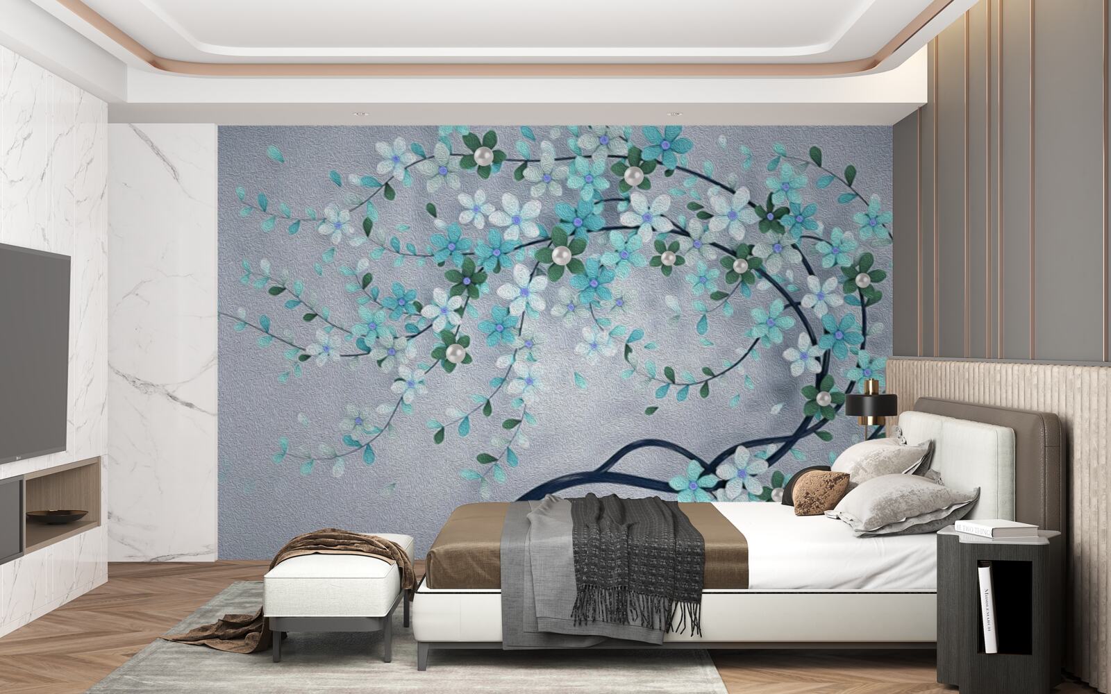 Фотошпалери дерево, що гнеться під вагою крихітних квітів