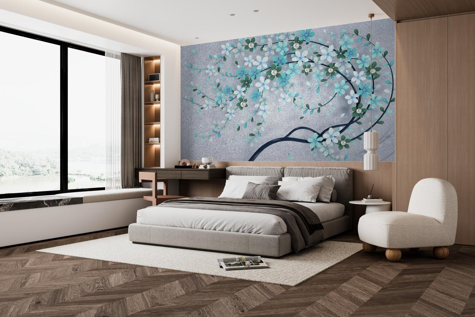 Фотошпалери дерево, що гнеться під вагою крихітних квітів