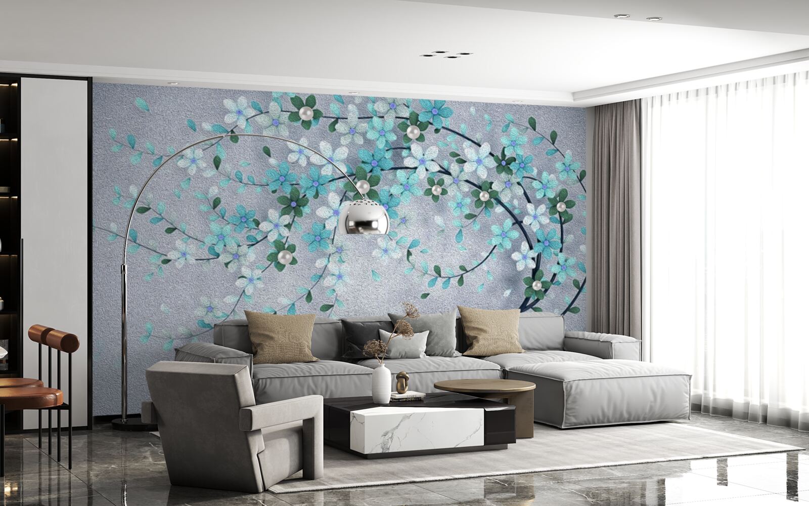 Фотошпалери дерево, що гнеться під вагою крихітних квітів