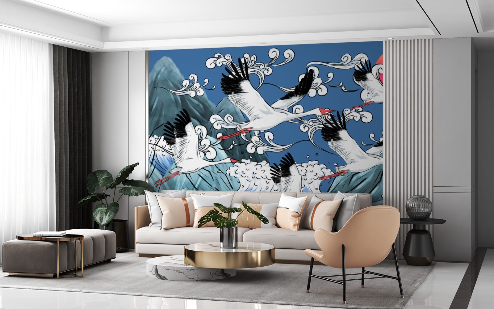 Фотошпалери лелеки прямують на захід сонця