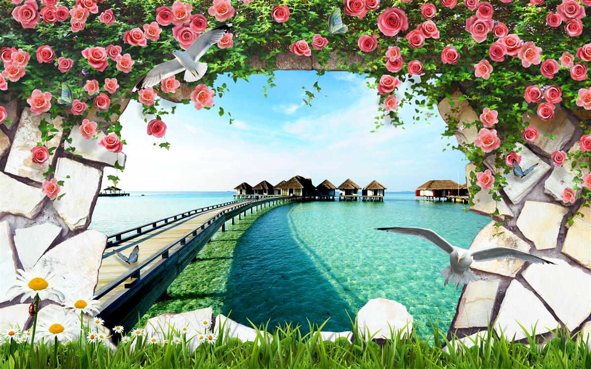 Фотошпалери ворота з видом на морський порт