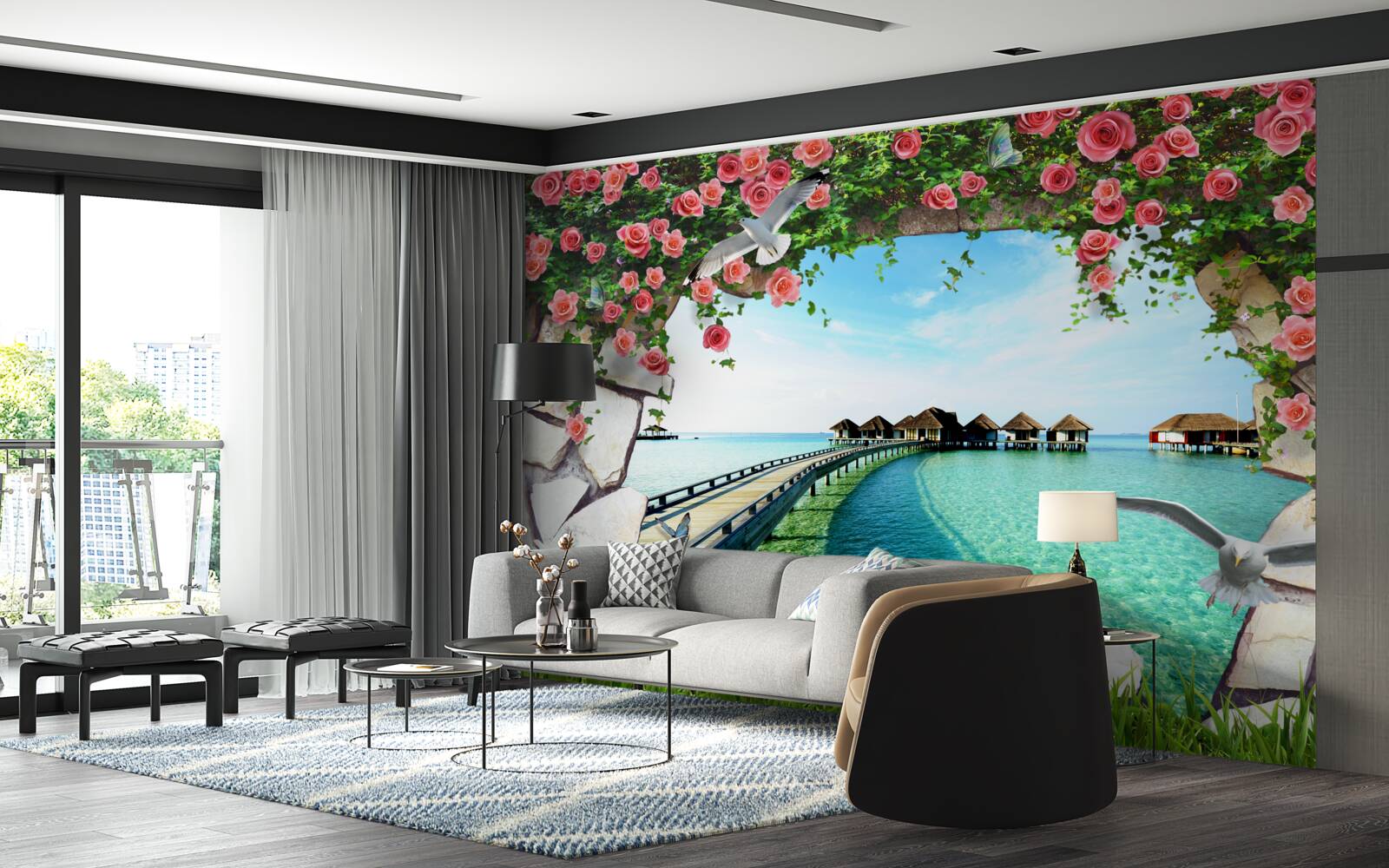 Фотошпалери ворота з видом на морський порт