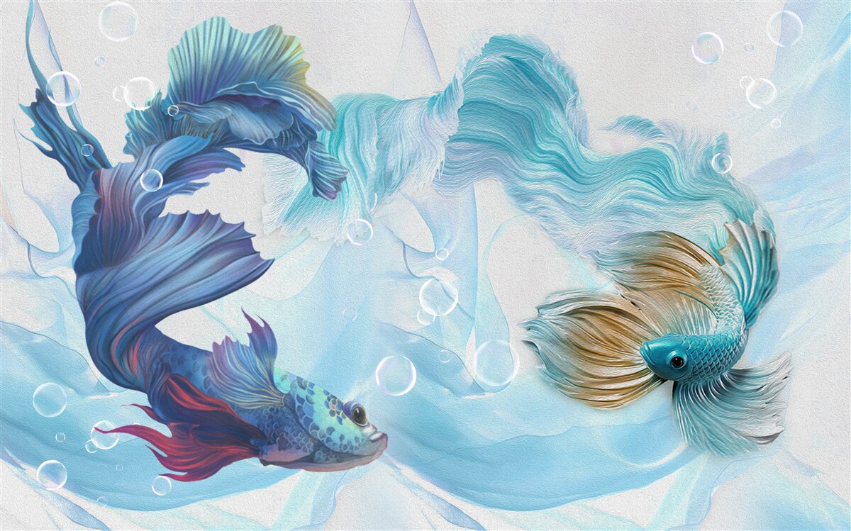 Фотошпалери зображення різнокольорових рибок, що плавають у воді