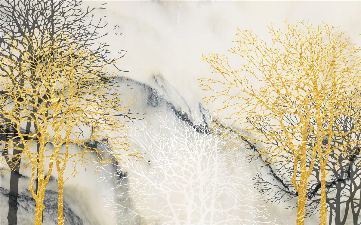 Фотошпалери осінні дерева, вкриті золотом