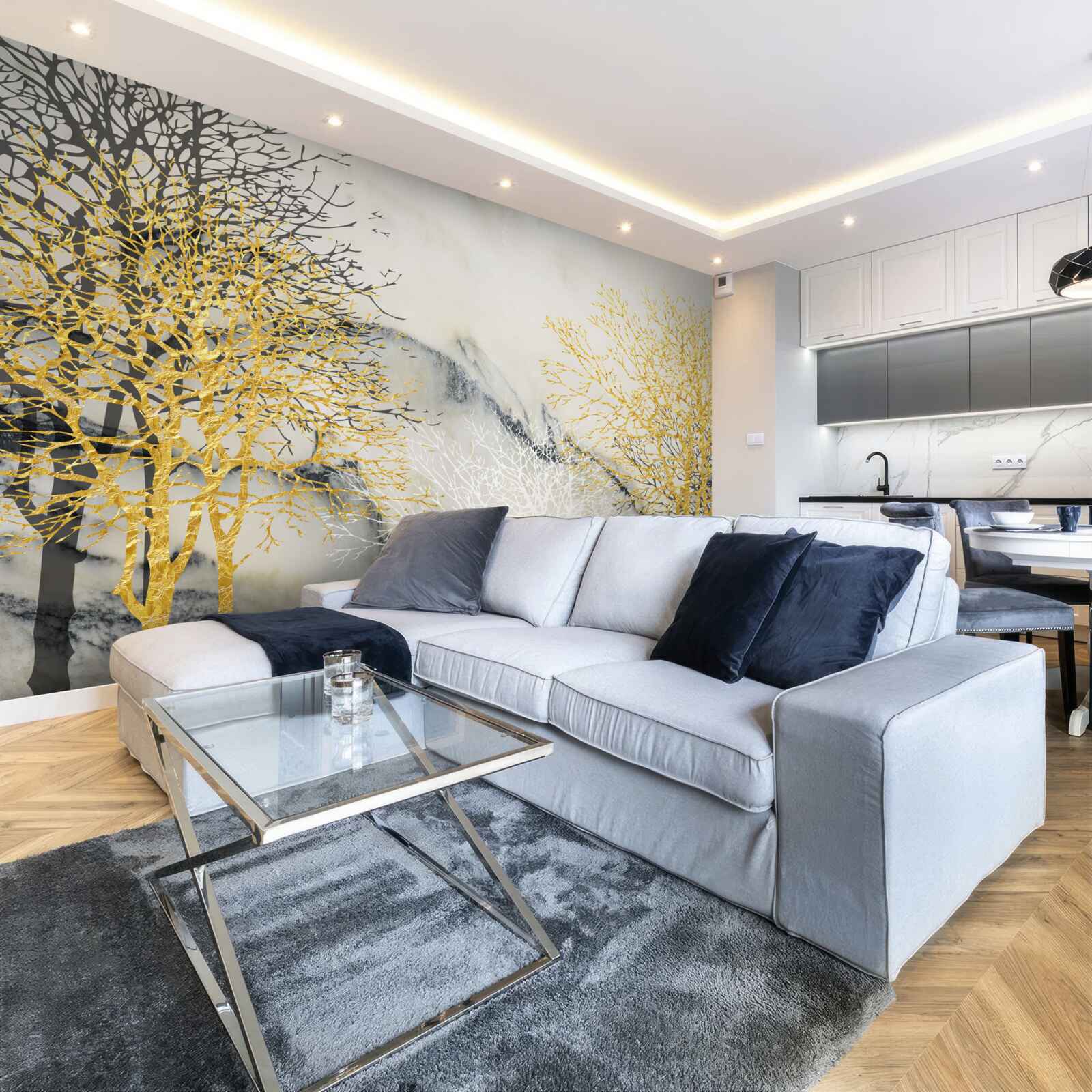 Фотошпалери осінні дерева, вкриті золотом