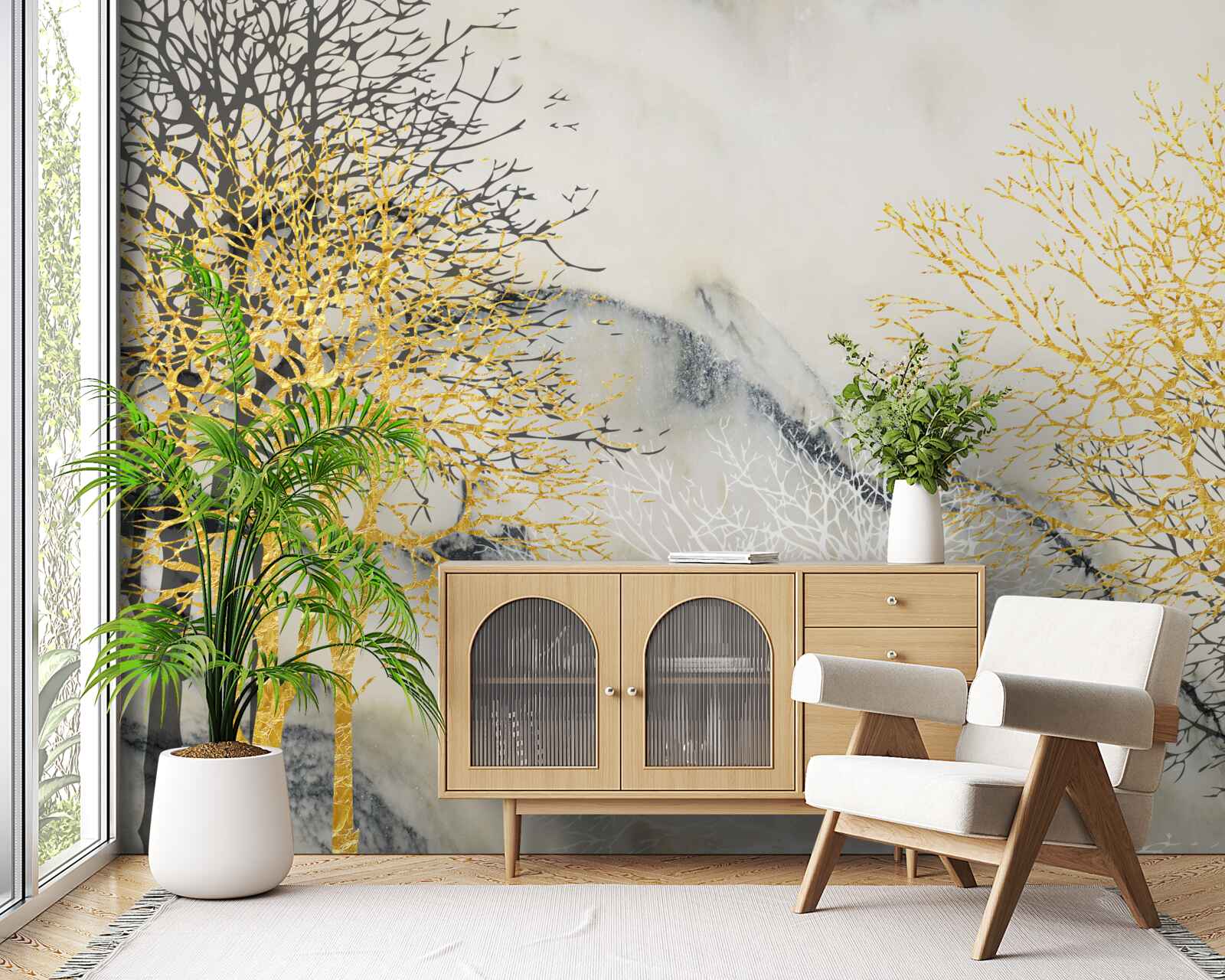 Фотошпалери осінні дерева, вкриті золотом