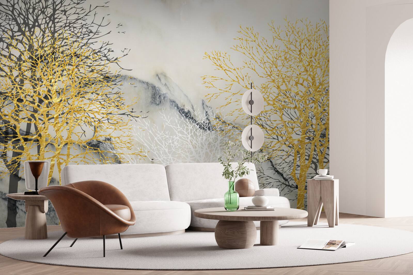 Фотошпалери осінні дерева, вкриті золотом