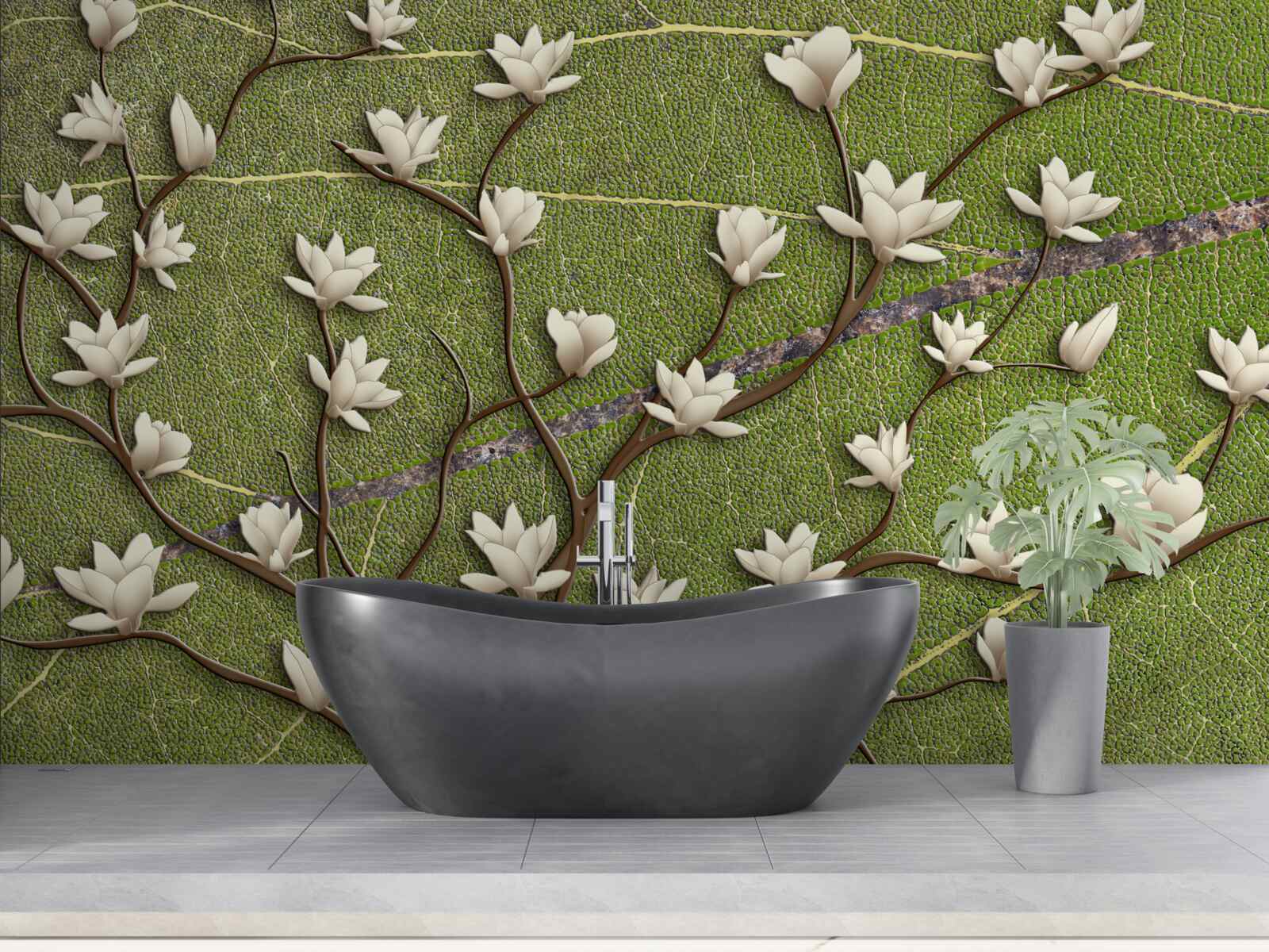 Фотошпалери Білосніжні гілки магнолії на зеленому тлі