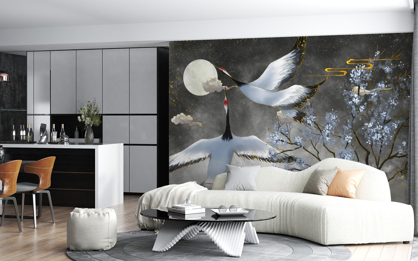 Фотошпалери місяць вітає журавлів