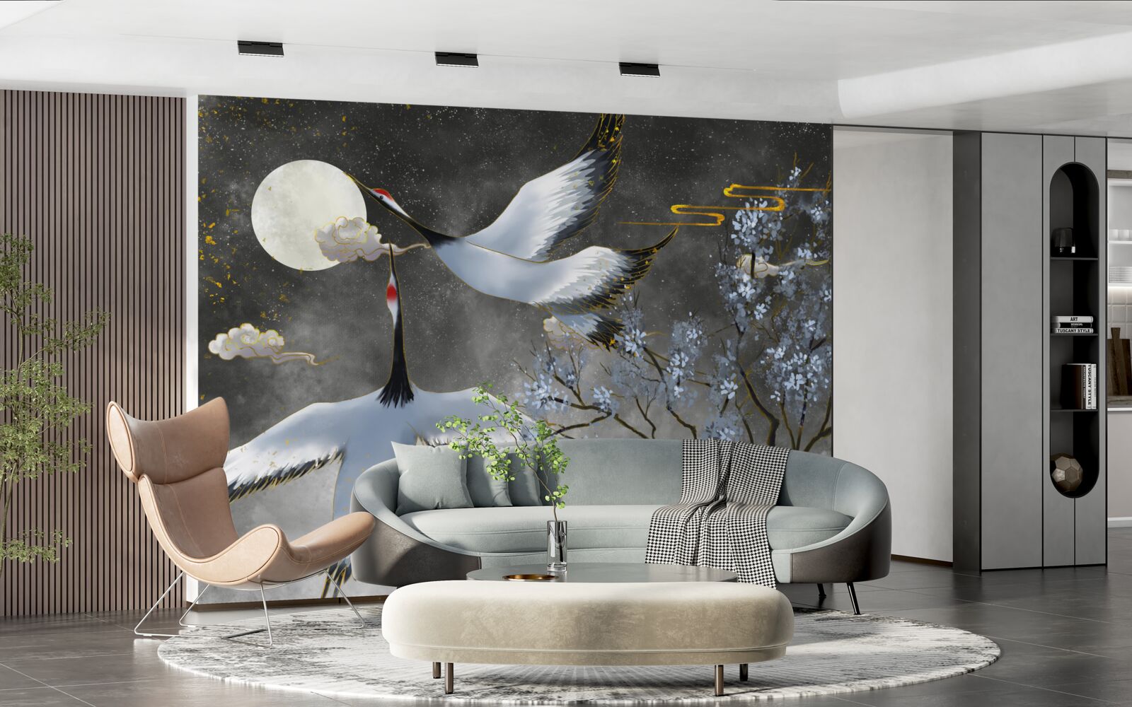 Фотошпалери місяць вітає журавлів