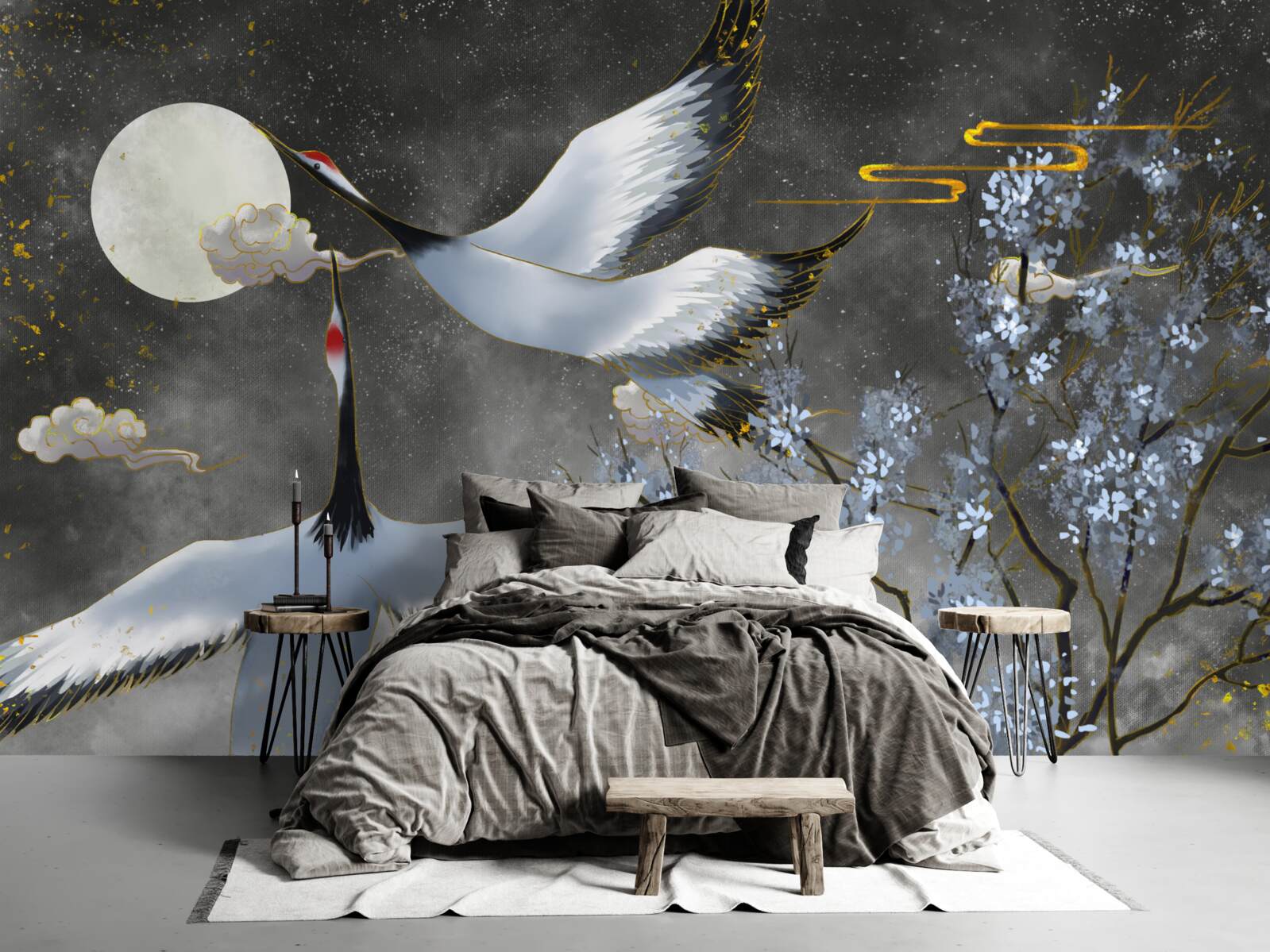 Фотошпалери місяць вітає журавлів