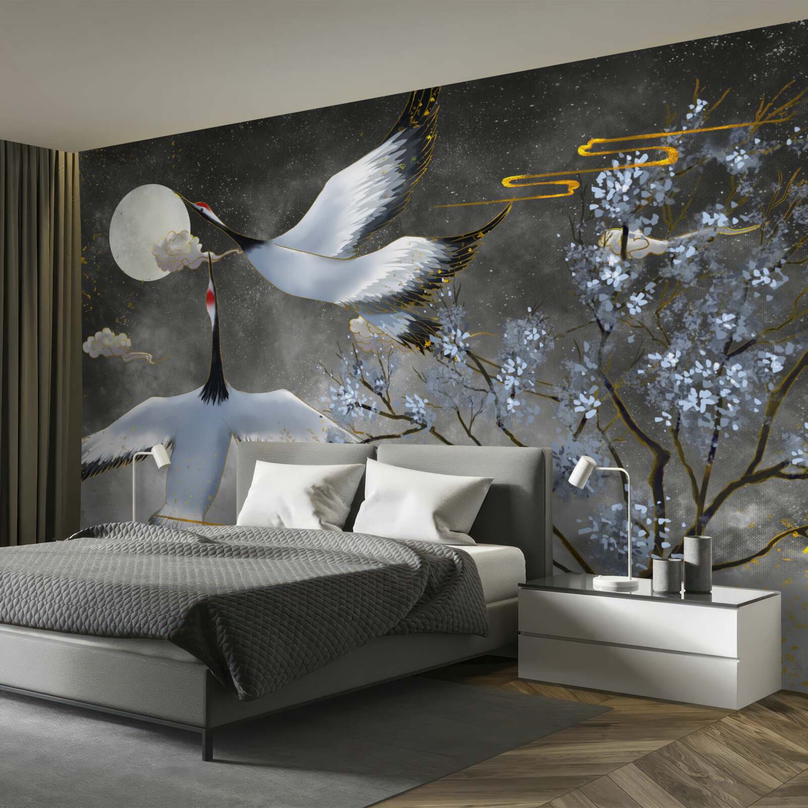 Фотошпалери місяць вітає журавлів