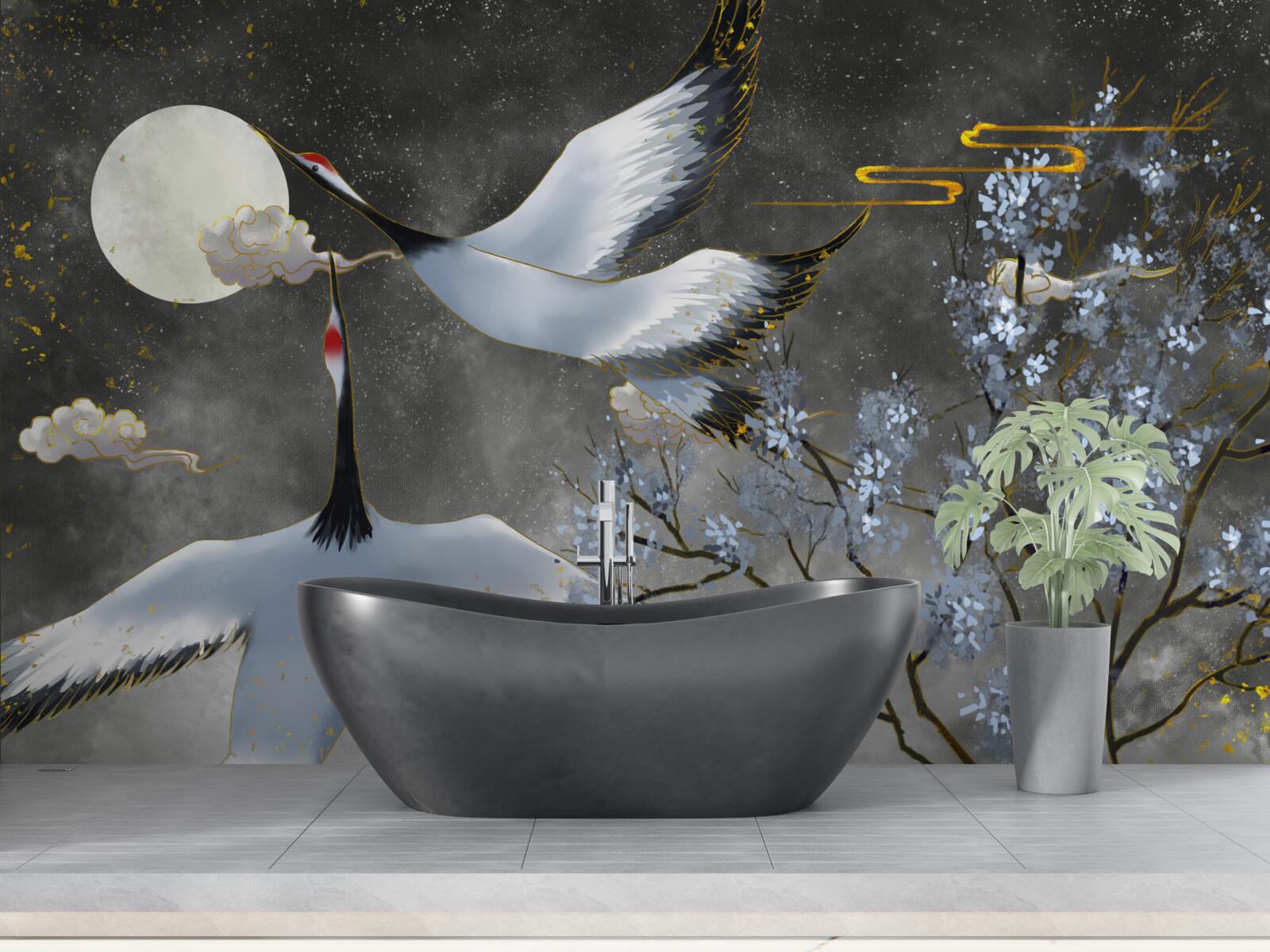 Фотошпалери місяць вітає журавлів