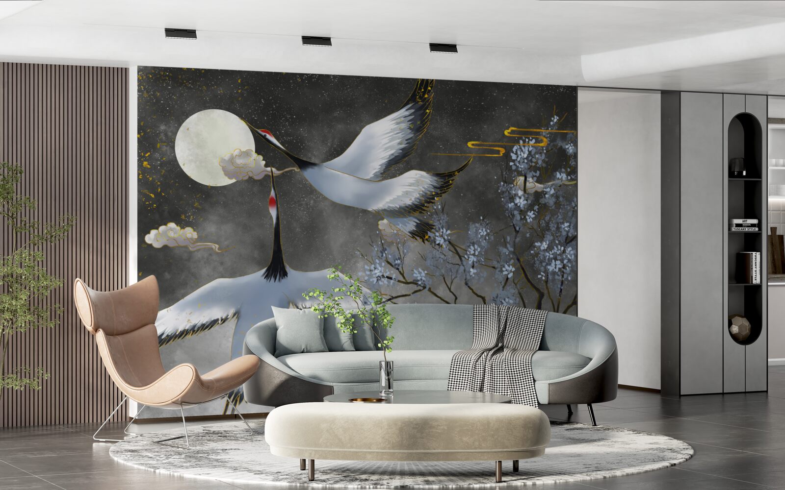 Фотошпалери місяць вітає журавлів