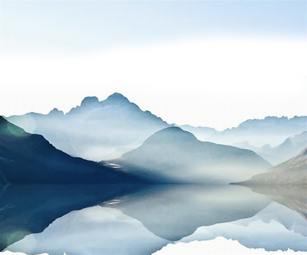 Фотошпалери туманне дзеркало розпливається аквареллю в горах