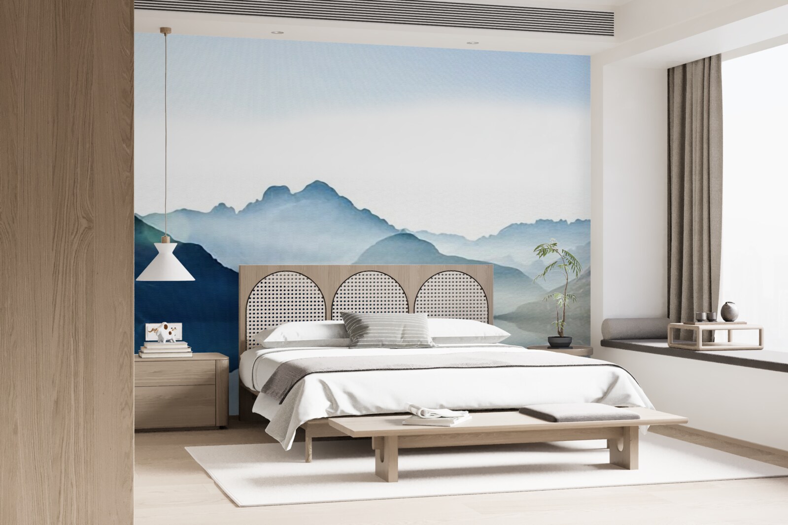 Фотошпалери туманне дзеркало розпливається аквареллю в горах