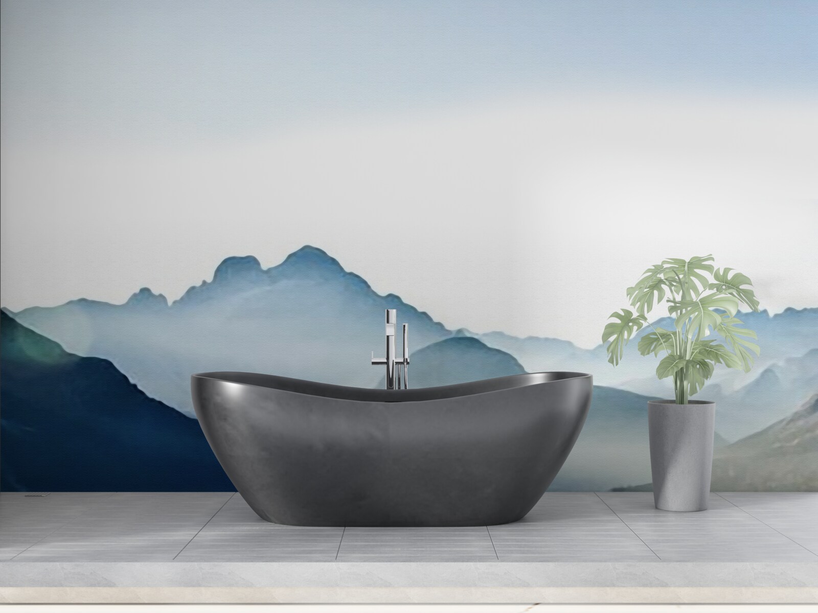 Фотошпалери туманне дзеркало розпливається аквареллю в горах