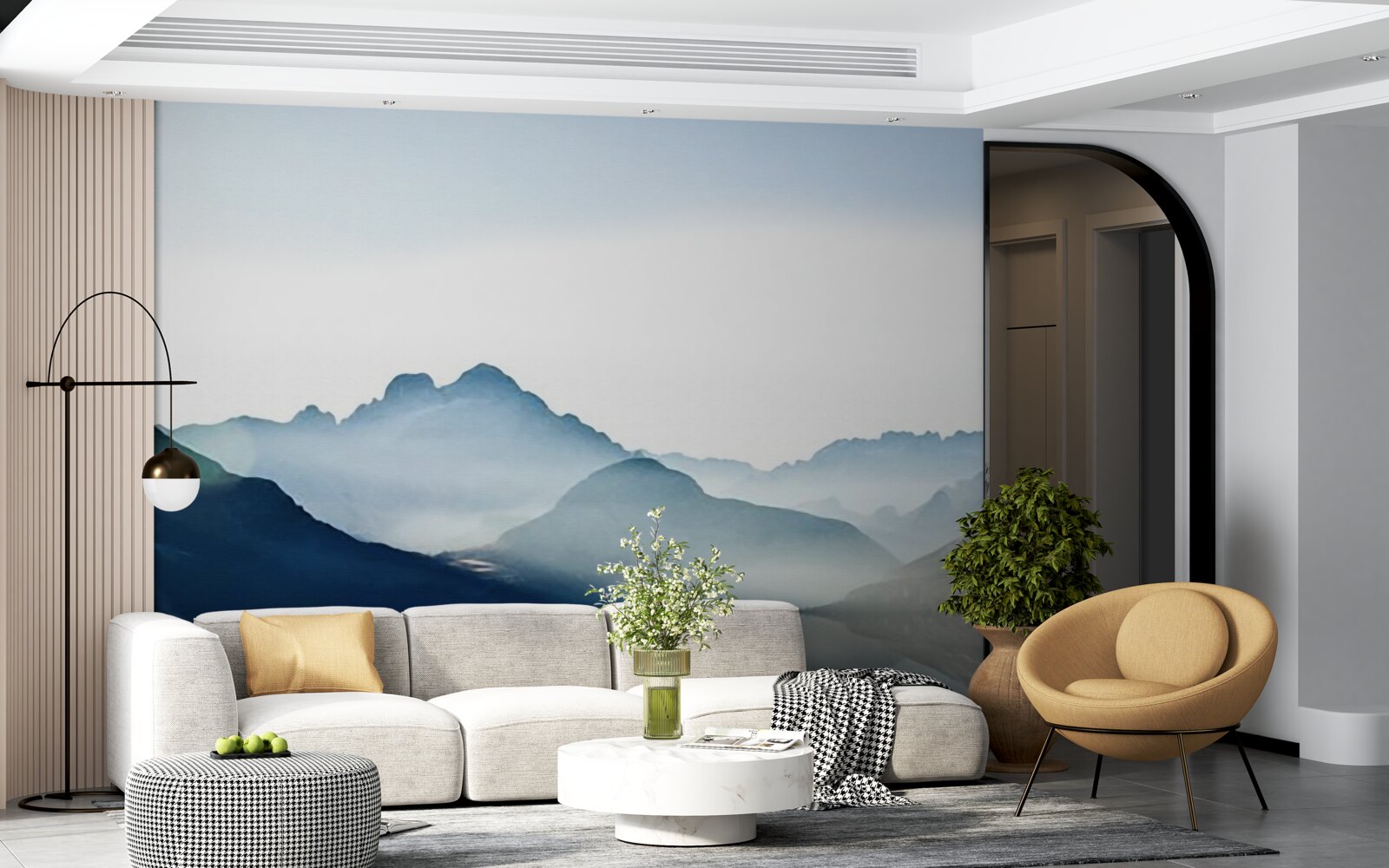 Фотошпалери туманне дзеркало розпливається аквареллю в горах