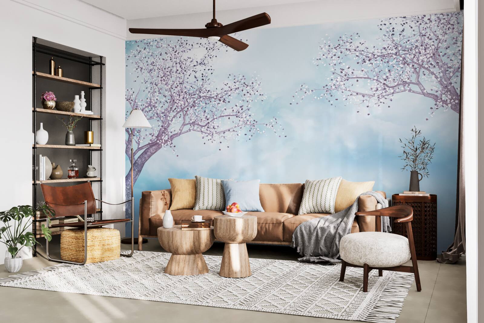 Фотошпалери з лебедями на озері під туманом