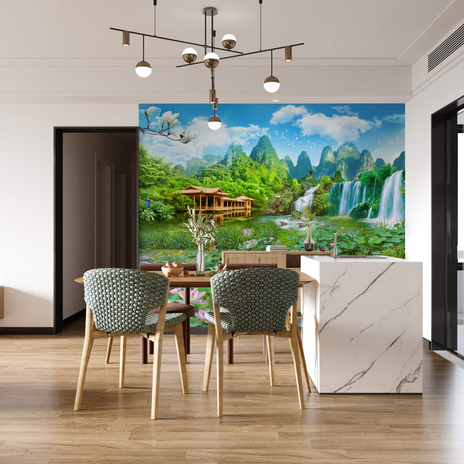 Фотошпалери проживання біля водоспаду, що впадає в природну водойму