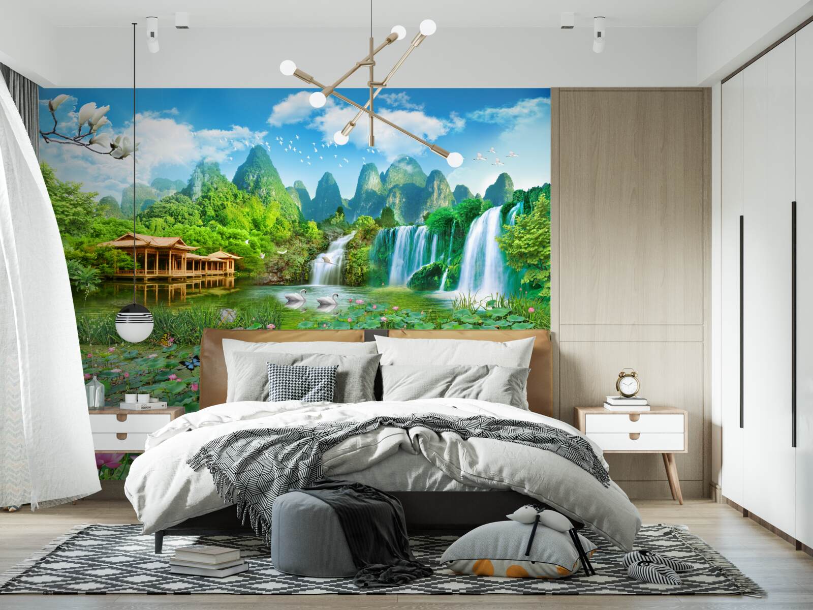 Фотошпалери проживання біля водоспаду, що впадає в природну водойму