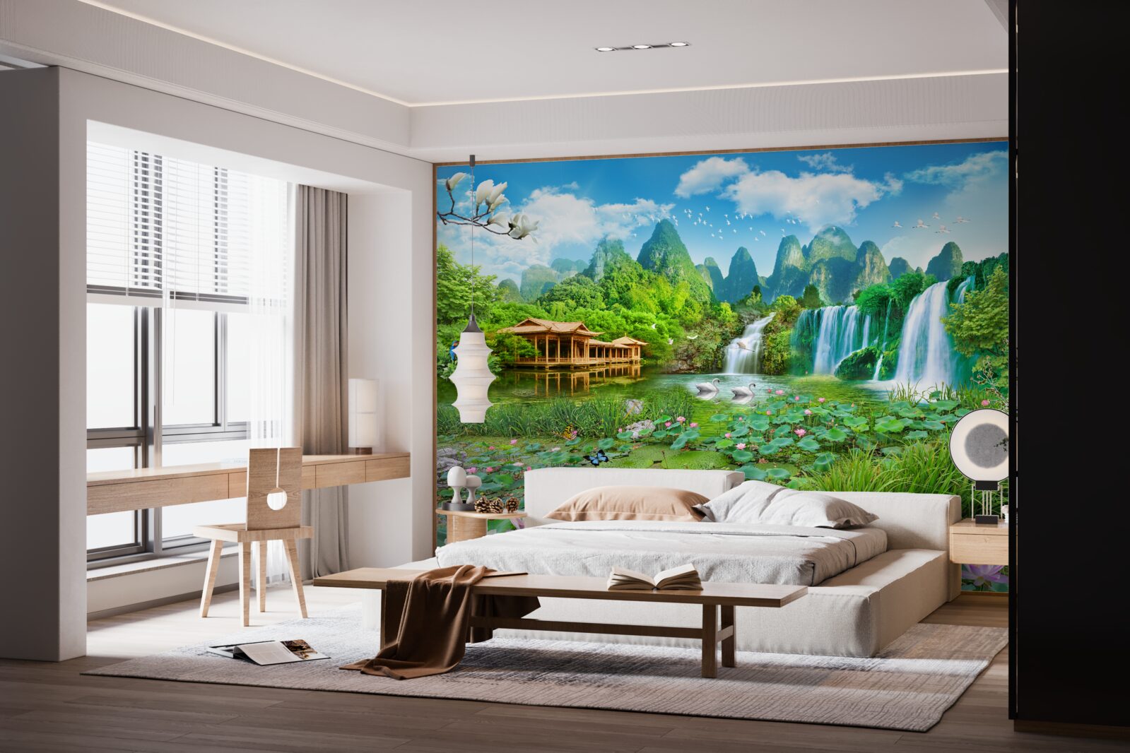 Фотошпалери проживання біля водоспаду, що впадає в природну водойму