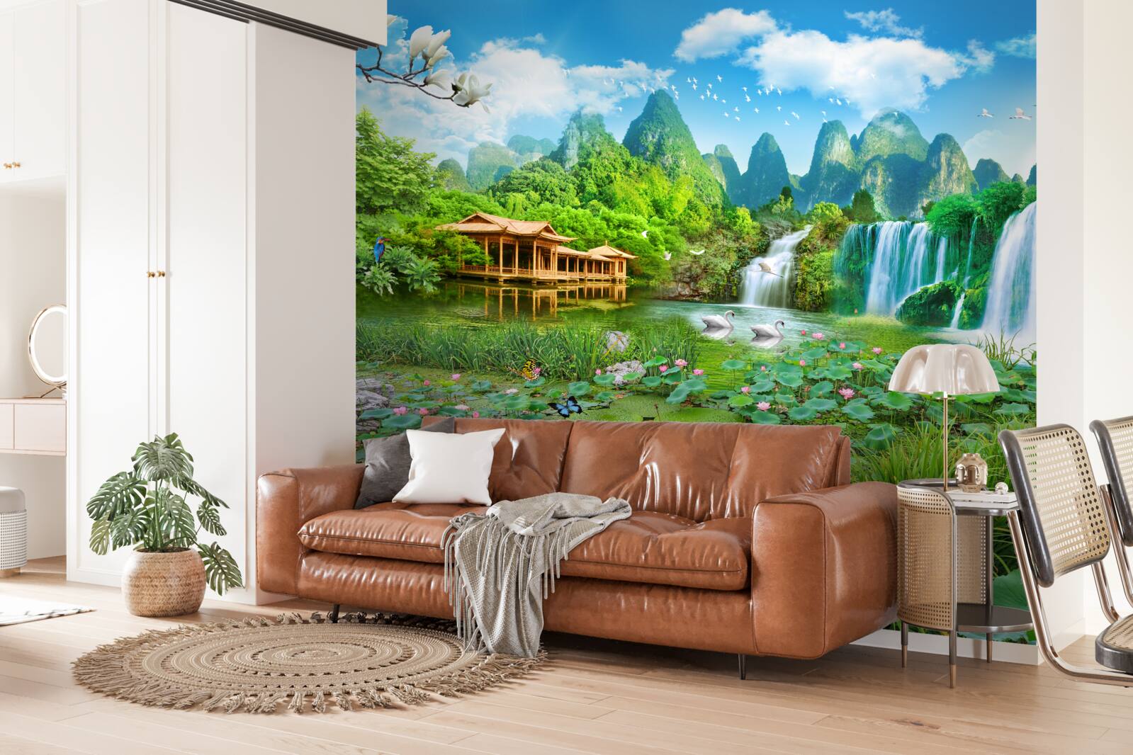 Фотошпалери проживання біля водоспаду, що впадає в природну водойму