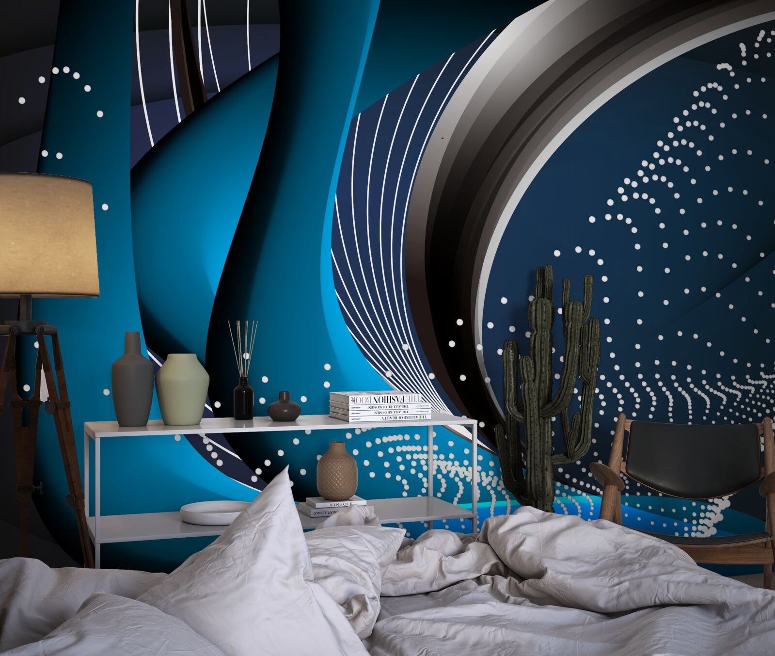 Фотошпалери сині абстрактні лінії на світанку