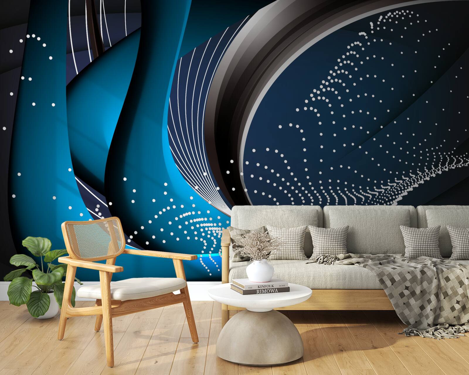 Фотошпалери сині абстрактні лінії на світанку