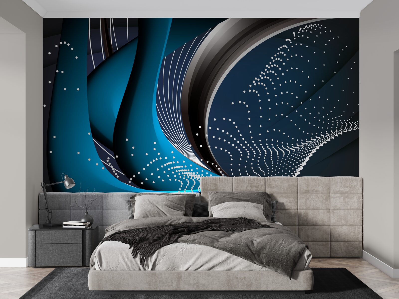 Фотошпалери сині абстрактні лінії на світанку