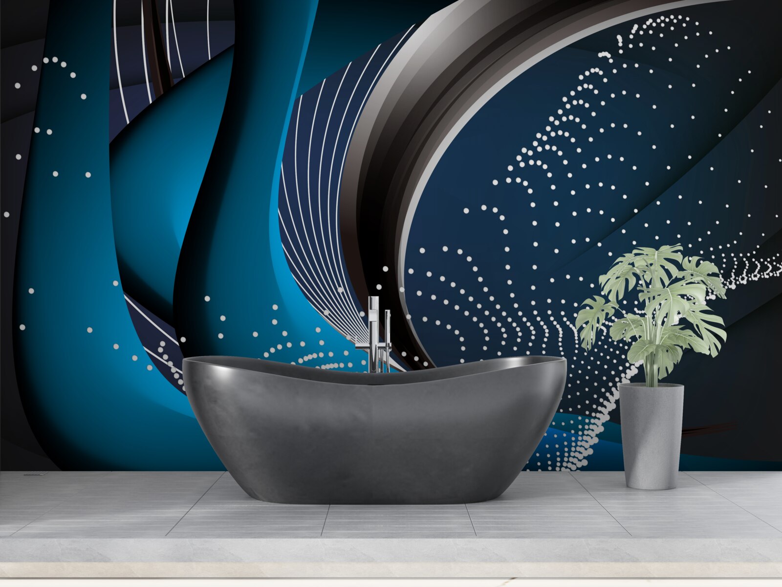 Фотошпалери сині абстрактні лінії на світанку