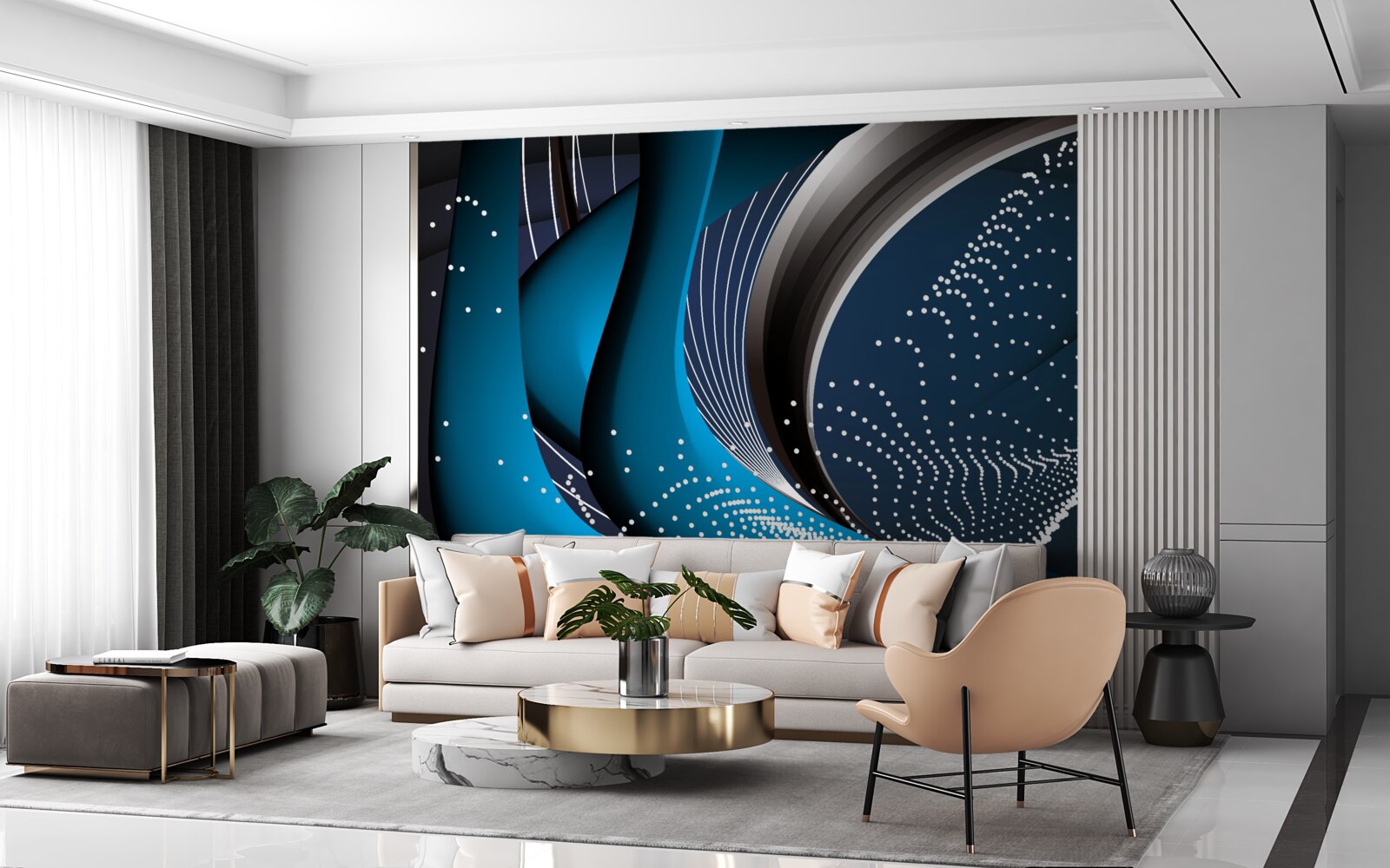 Фотошпалери сині абстрактні лінії на світанку