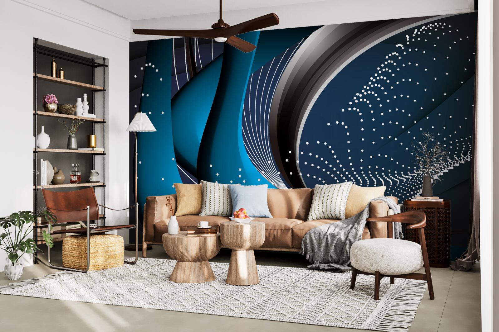 Фотошпалери сині абстрактні лінії на світанку