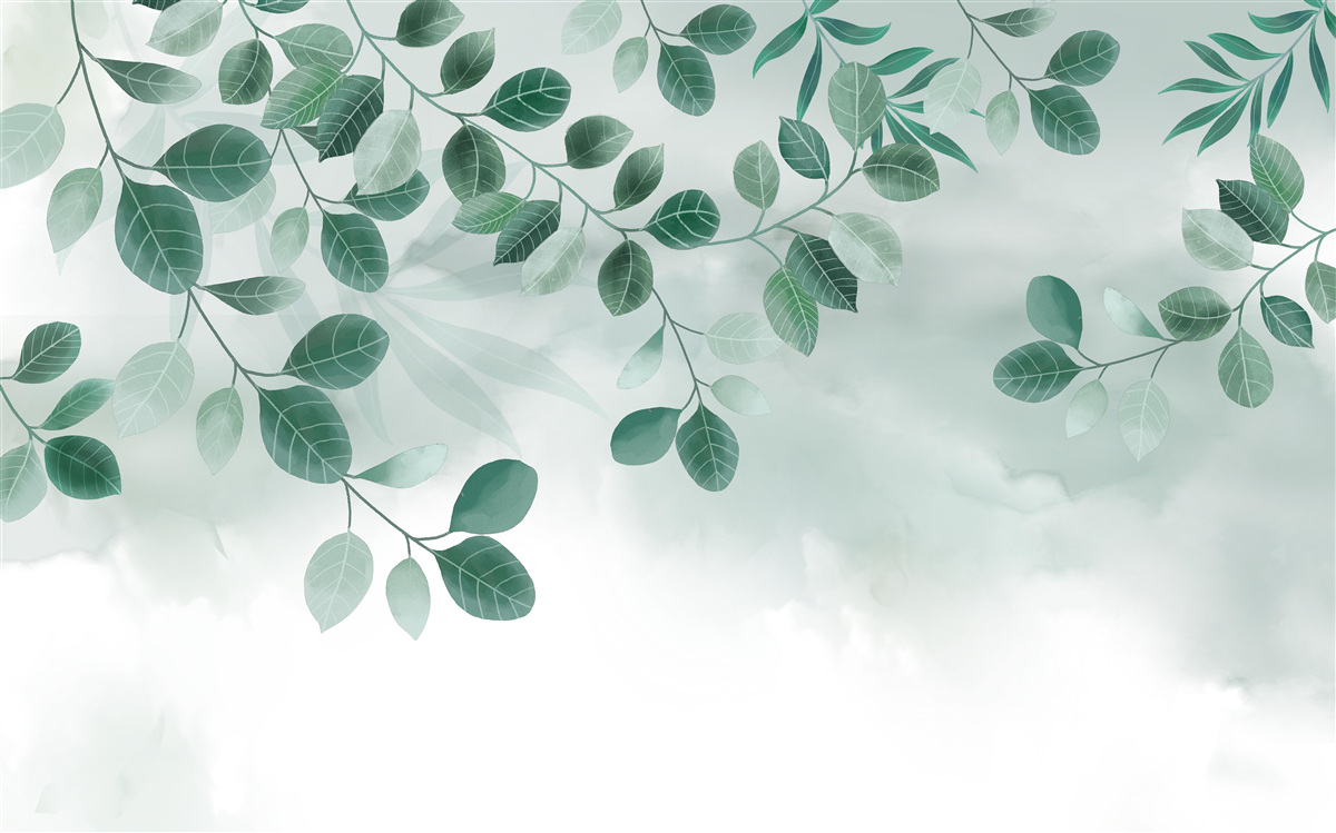 Фотошпалери гілки з зеленим листям, що розкинулися на тлі неба