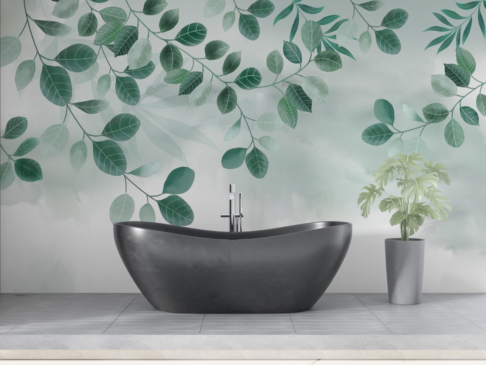 Фотошпалери гілки з зеленим листям, що розкинулися на тлі неба