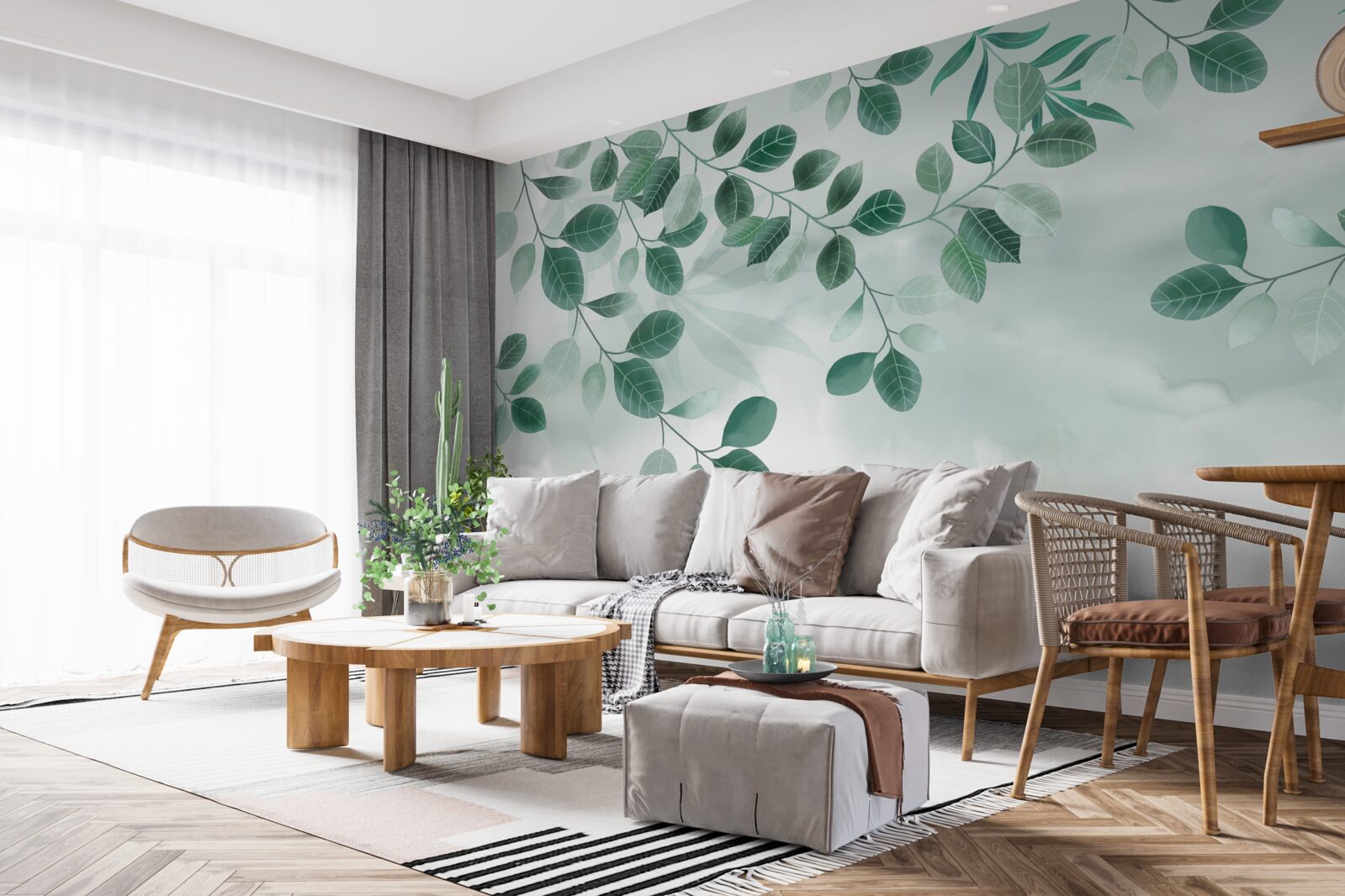 Фотошпалери гілки з зеленим листям, що розкинулися на тлі неба