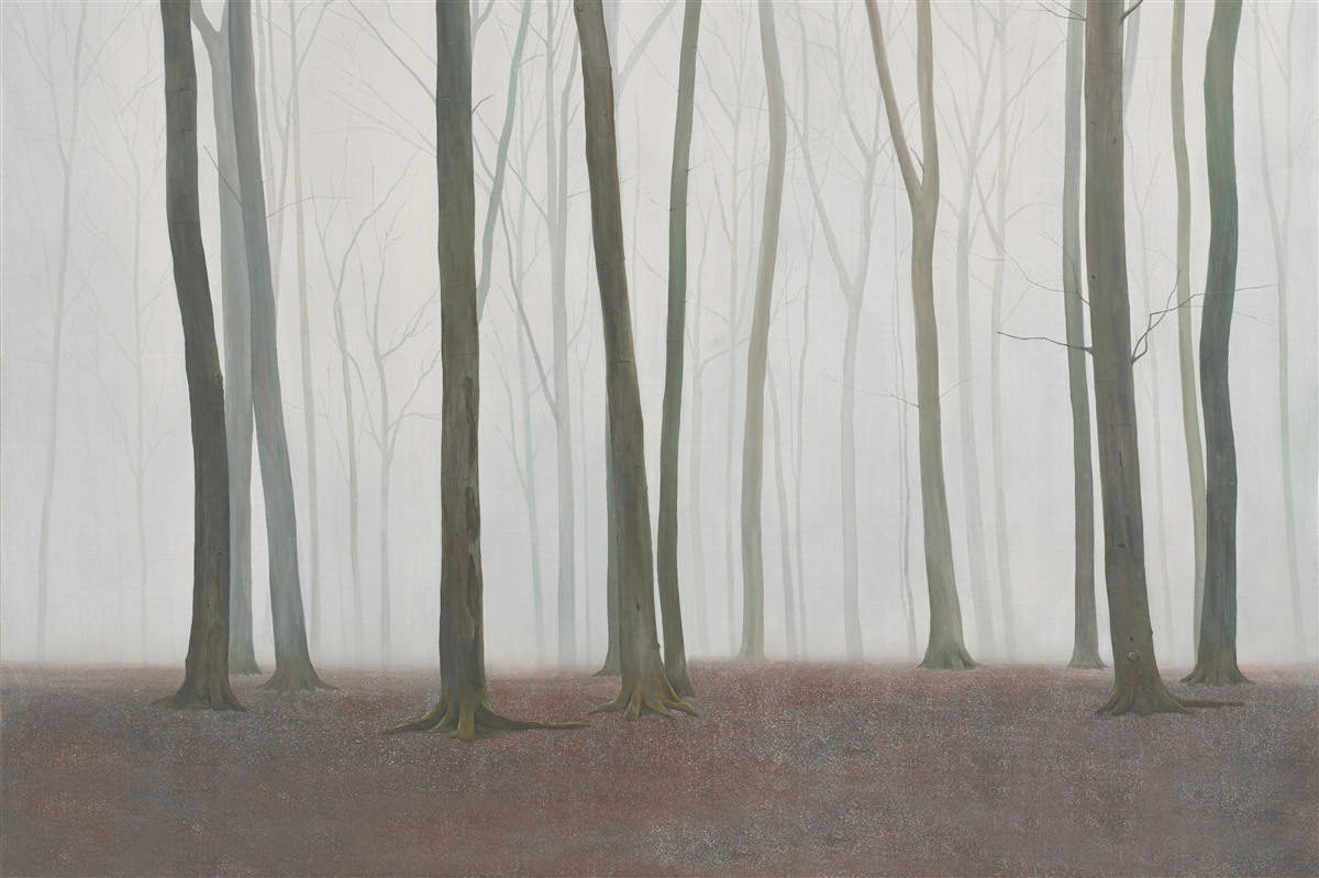 Фотошпалери поодинокі дерева, оточені туманом