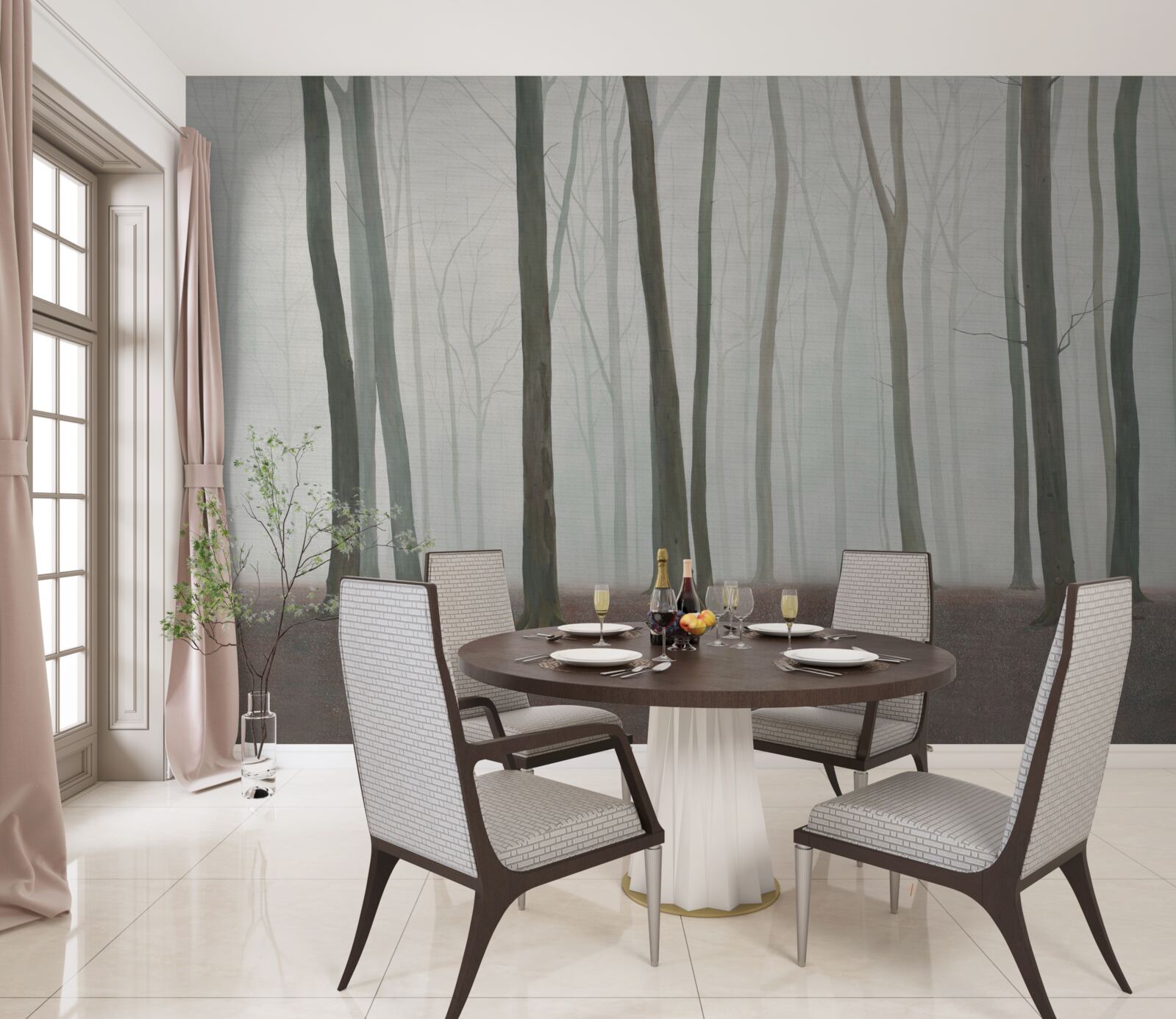 Фотошпалери поодинокі дерева, оточені туманом