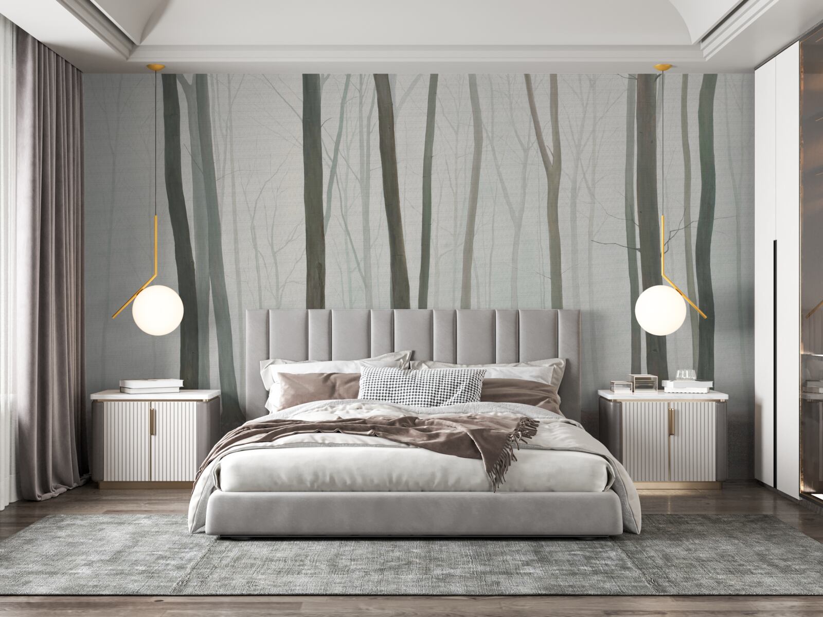 Фотошпалери поодинокі дерева, оточені туманом